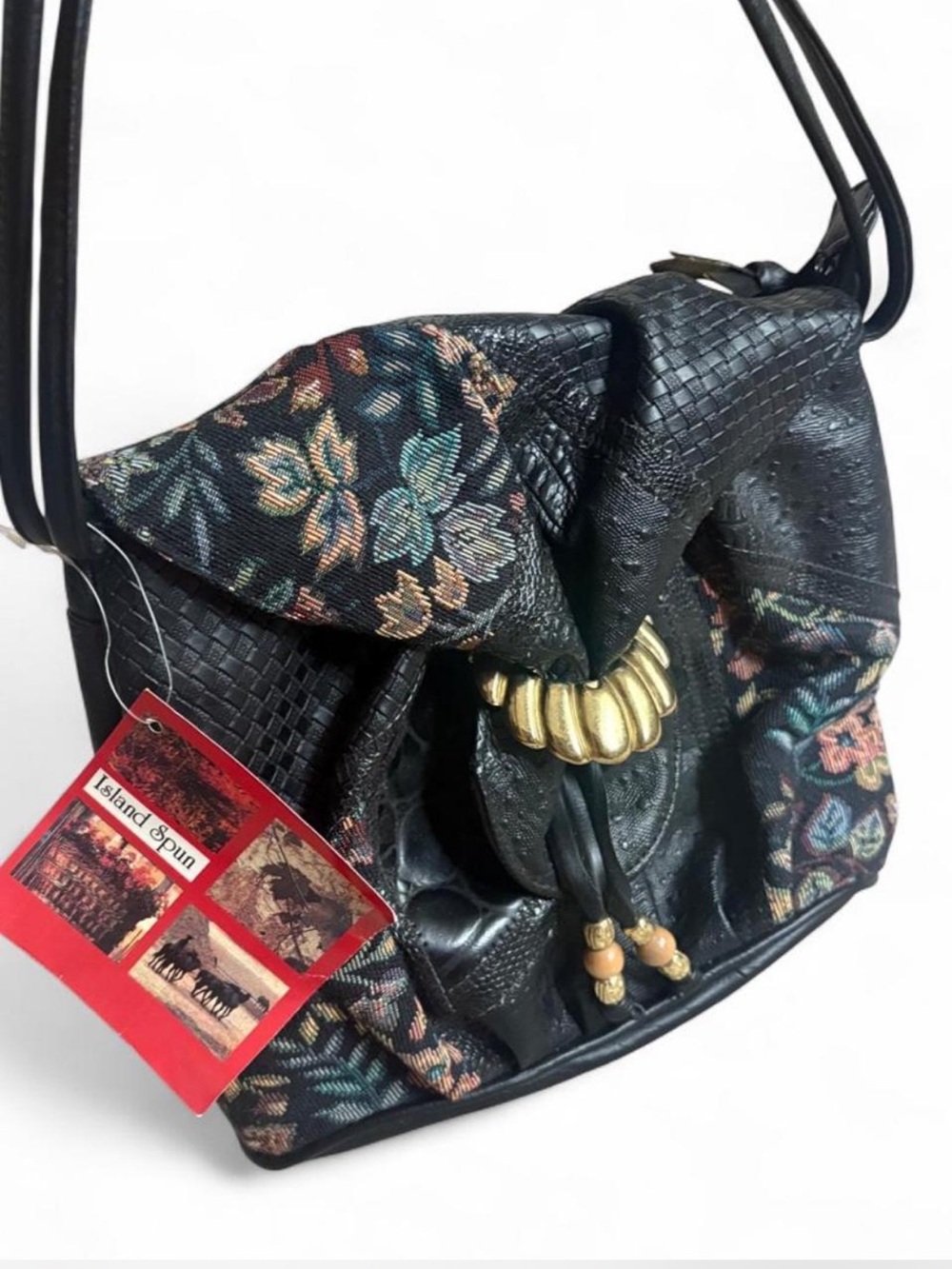 Deadstock vintage Black leather floral crossbody